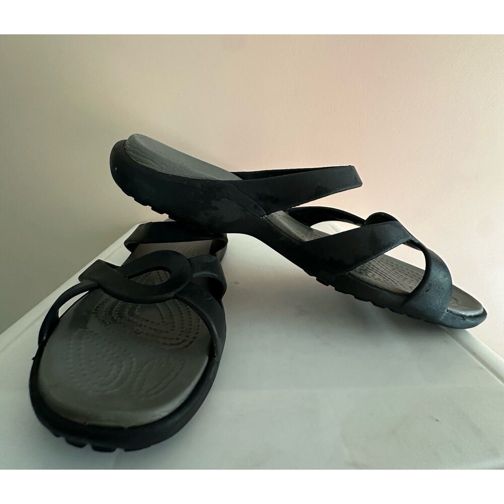 CROCS Womens Meleen Open Toe Strappy Sandals Comfort Casual Black Size 10 New